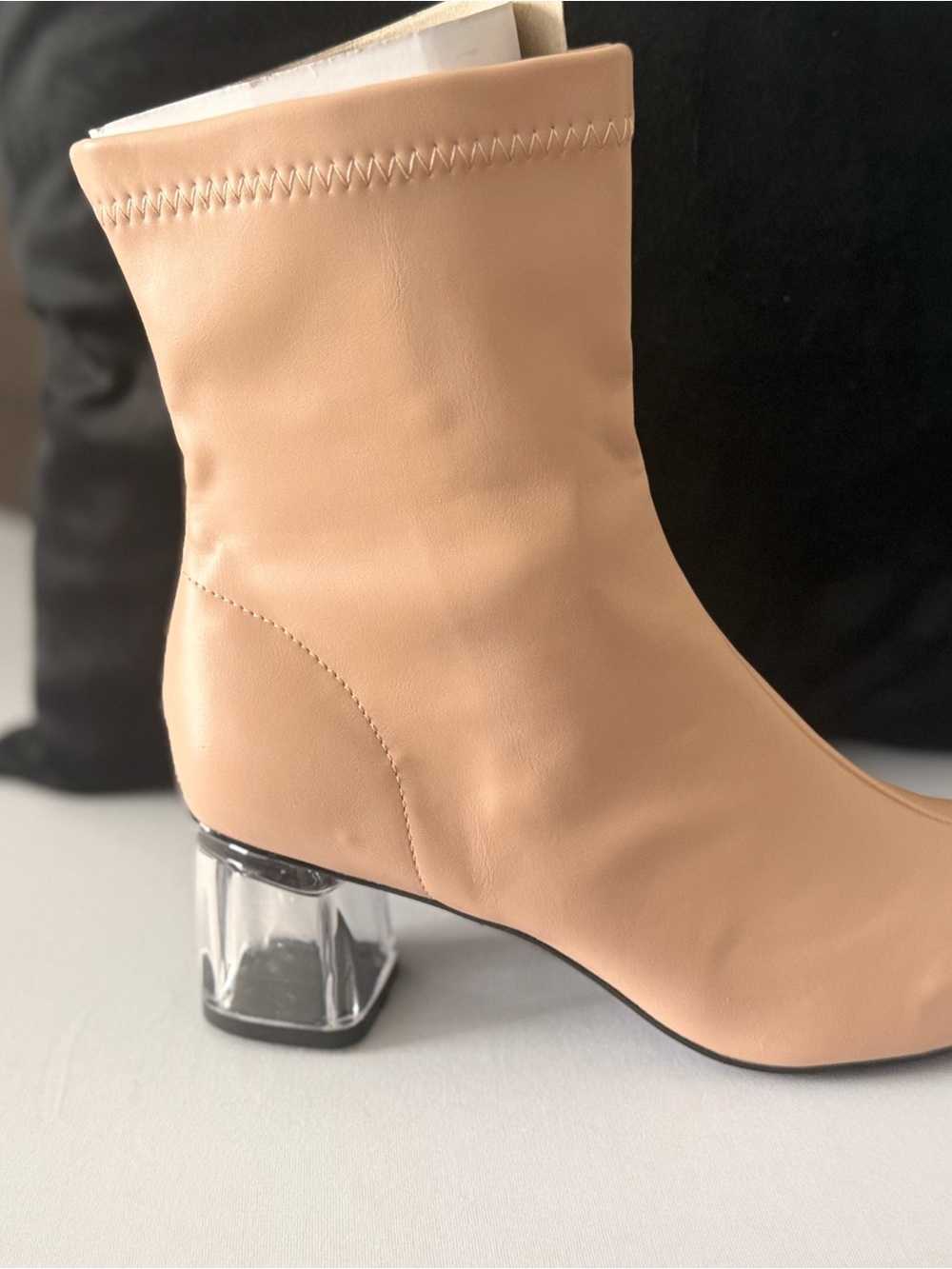 Women's Nude Ankle Booties with Clear Block Heel